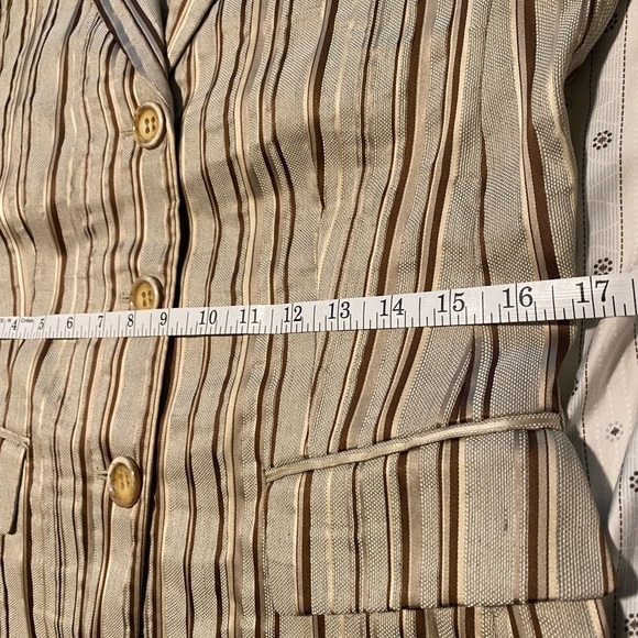 Lafayette 148 gold brown natural Blazer Linen Blend front buttons 3/4 sleeve 2 - Picture 13 of 14